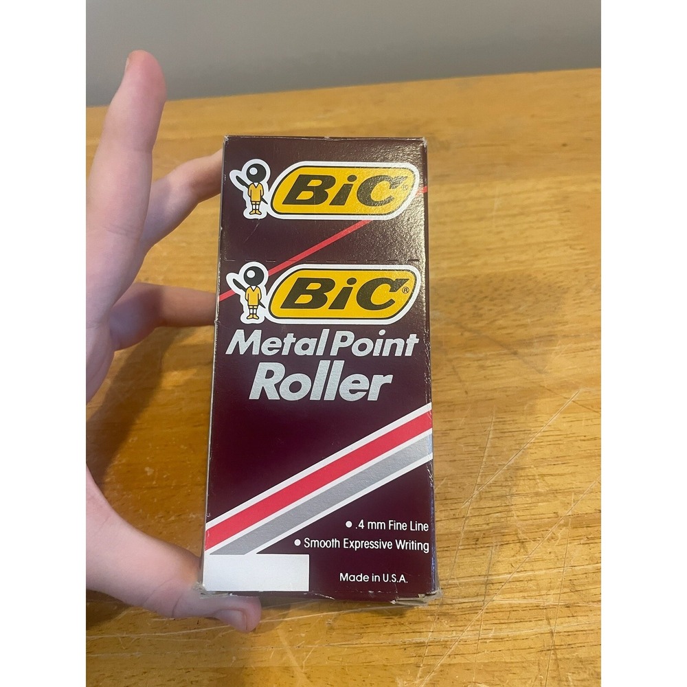 Vintage Bic Metal Point Roller  12 Pens 1991 Black Ink .4mm‎ Fine Line NOS